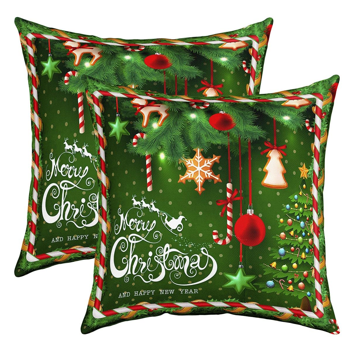 Christmas Pillow Cases Cushion Covers 45x45cm Set of 2 Soft Xmas Snowflake Throw Pillow Covers Christmas Tree Room Decor Luxury Decorative Throw PillowCases Green Happy New Year Cushion Cases — image 1