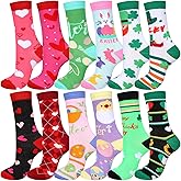 ShinyMatch Women's Holiday Socks, 12 Pairs - Valentine's Day, Easter, St. Patricks Day - Crew Length, Cotton, One Size Fits Most