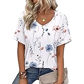 Zeagoo Womens Summer Tops Short Sleeve Casual Shirts Floral Tee Trendy 2026 Basics V Neck Plain Tshirt