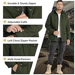 CHEXPEL Mens Cotton Military Jackets with Removable