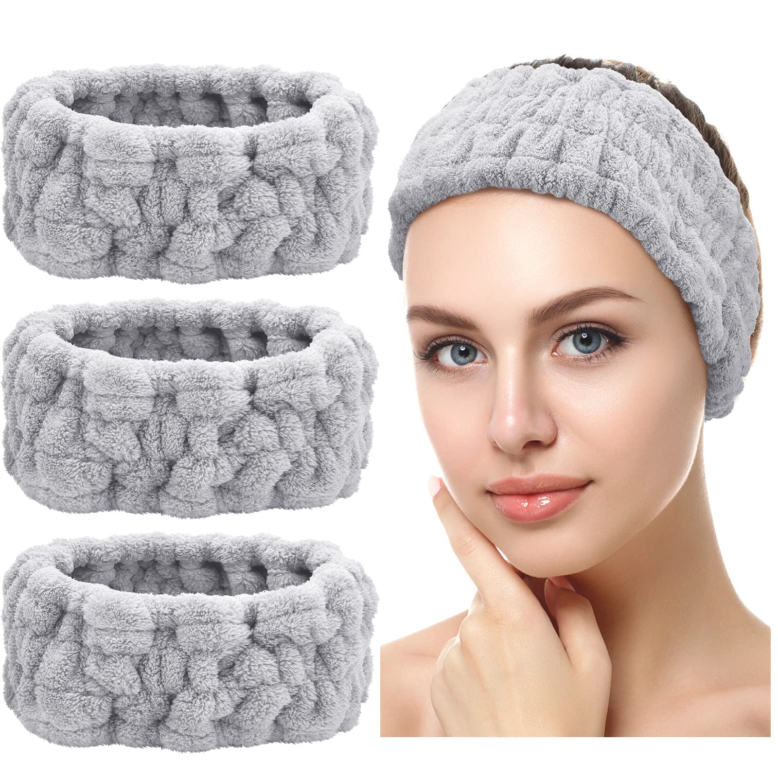 Chuangdi 3 Pieces Spa Headband for Women Facial Makeup Headband Soft Terry Cloth Hairband for Washing Face Mask Spa Shower Gifts(Gray) — image 1