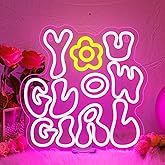 WLHOPE You Glow Girl Neon Sign Pink Led Neon Signs for Wall Decor Glowing Girl Neon Light Signs Man Cave Wall Art Signs for Bedroom Girls Room Bar Club Shop Office Wedding Birthday Party