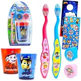 Paw Patrol Toothbrush and Cup Travel Kit for Kids - Bundle with 2 Toothbrushes, 2 Rinsing Cups, 2 Covers, Stickers, and More for Boys, Toddlers | Paw Patrol Toothbrush Set (Styles May Vary)