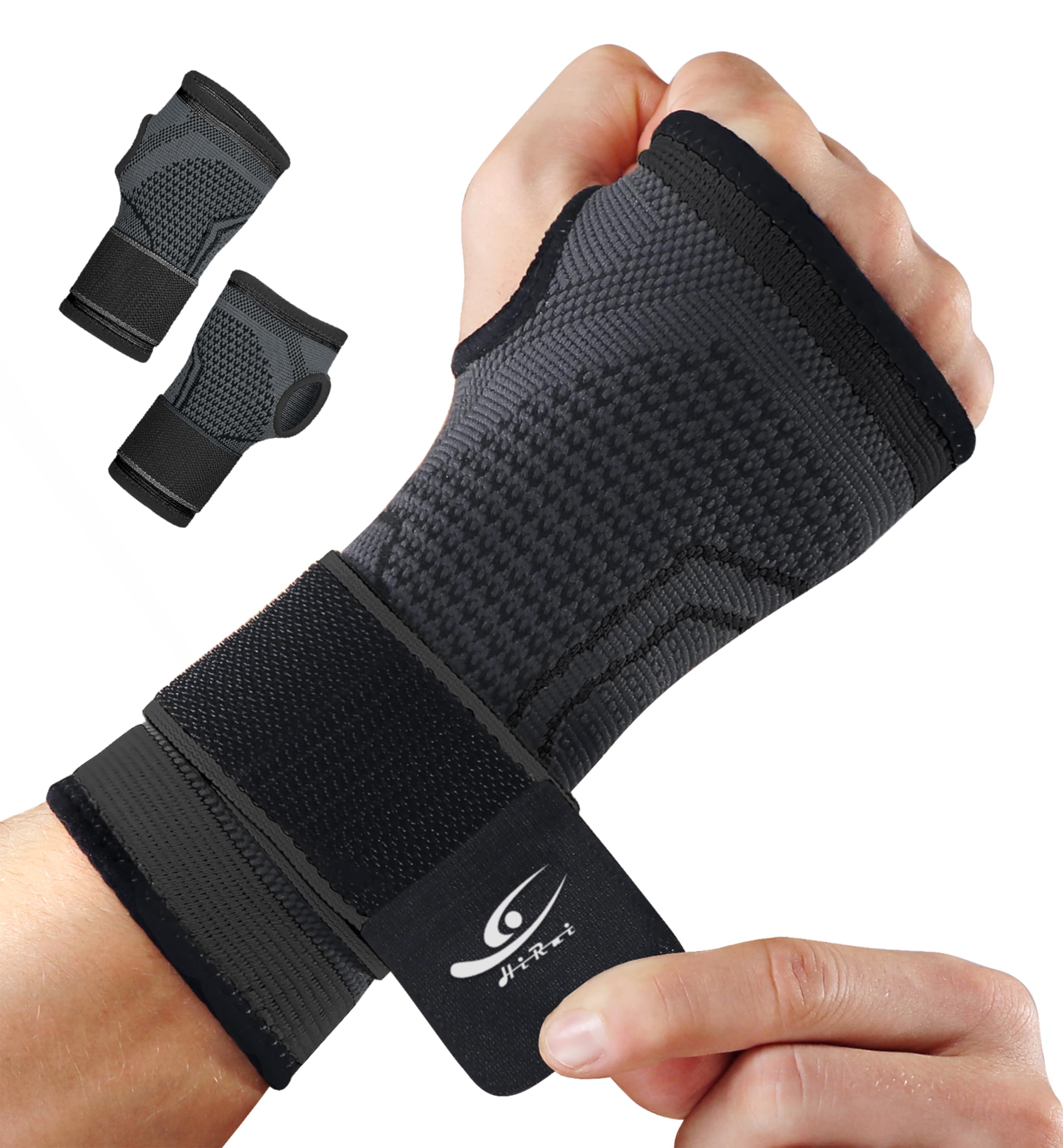 Photo 1 of HiRui 2-Pack Wrist Brace Wrist Wraps, Hand Compression Sleeves with Wrist Straps Support for Fitness Weightlifting MTB Tendonitis Carpal Tunnel Arthritis Pain Relief (Black, Small)