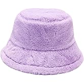 Winter Fluffy Fuzzy Bucket Hat Plush Furry Faux Fur Fisherman Hats Warm Hat for Women