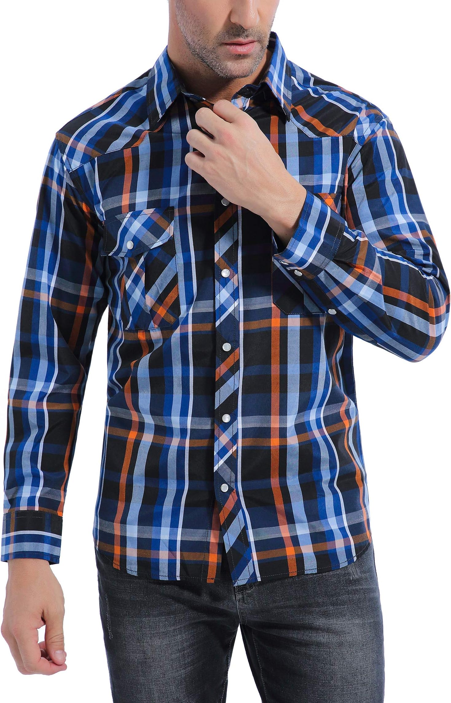 Coevals Club Men's Western Cowboy Long Sleeve Pearl Snap Casual Work Shirts