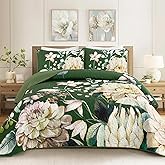 Drucon Floral Quilt Queen Size - 3 Pieces Green Quilt Botanical Bedspread Soft Lightweight Flower Bedding Set for All Season (96"x90")