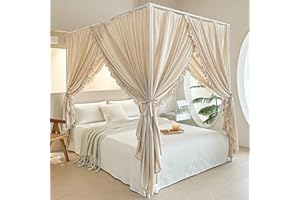 AIKASY Rideaux de lit princesse avec attaches supérieures – Coupe-vent et résistants à la lumière pour chambre d'adulte de fi