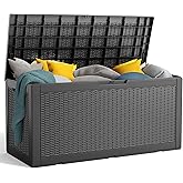 PatioZen 100 Gallon Resin Deck Box, Lockable Patio Outdoor Storage Box for Furniture, Garden Tools and Tools Storage, Waterproof Outside Storage Boxes - Black