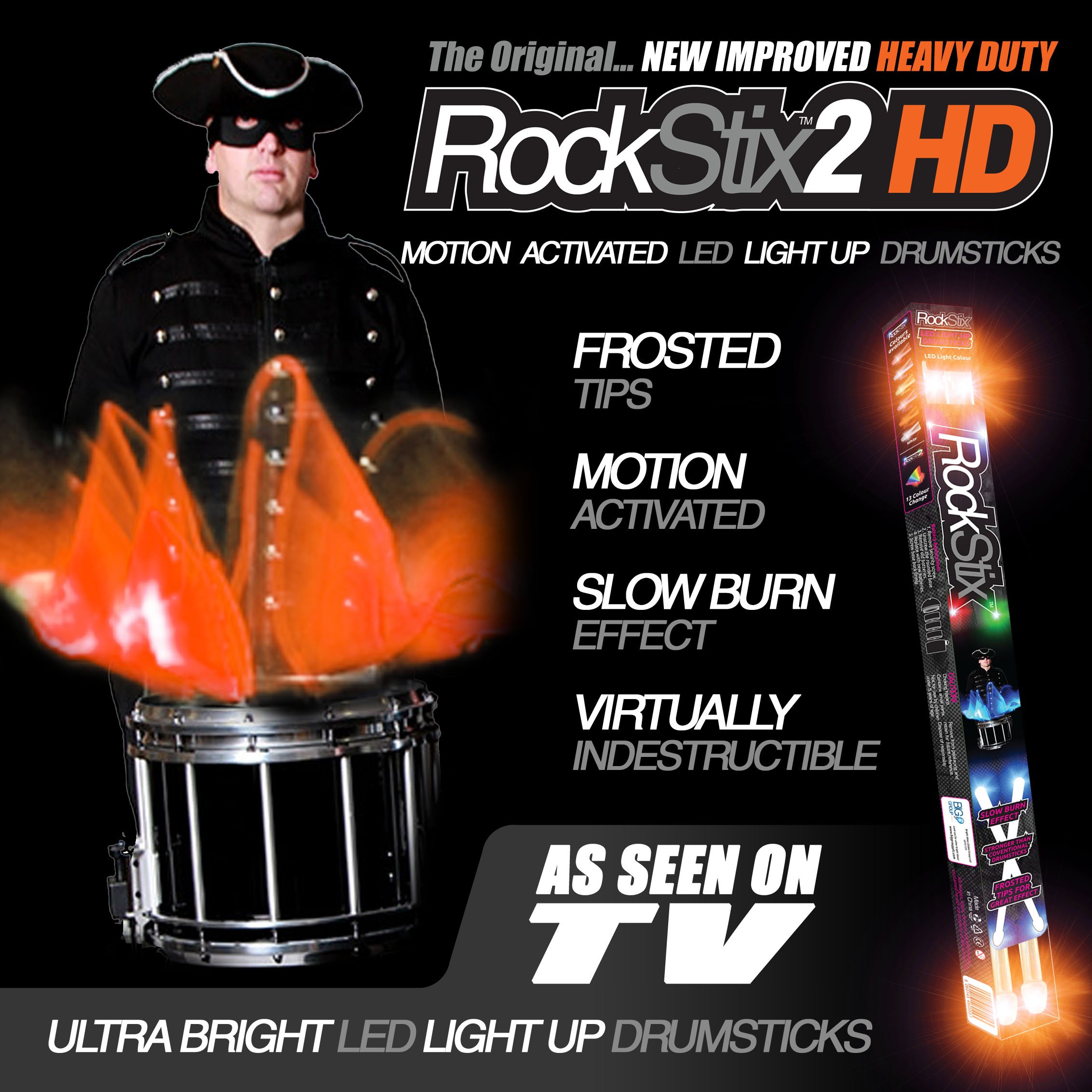 ORANGE - ROCKSTIX2 HD LED LIGHT UP DRUM STICKS - (FIRESTIX)