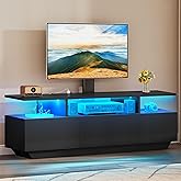 YITAHOME Modern TV Stand with Mount, Entertainment Center with Power Outlet for 65 inch TVs, LED Lights TV Console with Storage for Living Room, Black