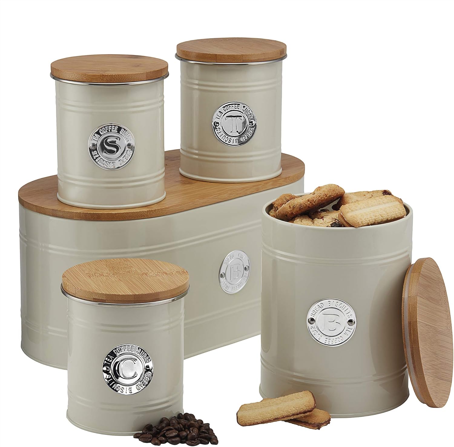 Cooks Professional Kitchen Storage Canister Set 5 Piece Tin Containers