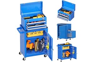 INTERGREAT Tool Chest Cabinet, 3-Drawer Rolling Tool Chest with Detachable Top Tool Box, Tool Storage Cabinet with Universal Lockable Wheels, Metal Tool Cart for Garage, Workshop,Barbershop(Blue)
