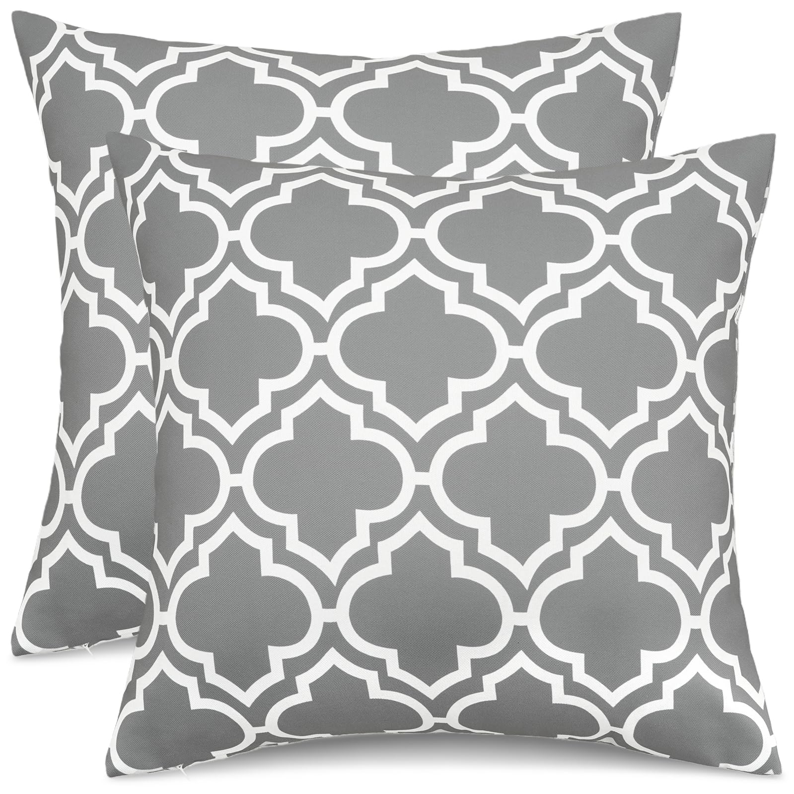 3E Home Grey Outdoor Cushion Covers 45 x 45cm Set of 2, Spillproof Decorative Throw Pillow Covers Furniture Pillowcases for Garden Patio Balcony Bench Sofa