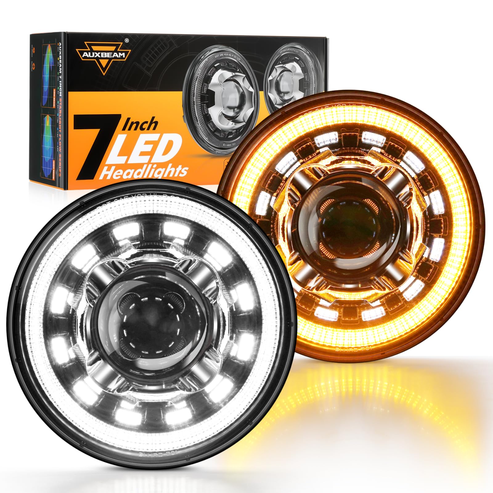 Photo 1 of Auxbeam 7'' LED Headlights H6024 with Turn Signal DRL High Low Beam, 7Inch Round Headlights Compatible with 1997-2017 Jeep Wrangler JK TJ JL Ford, Replacement Headlamps DOT Approved, 2 Years Warranty