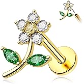 Melighting 14K Solid Gold Threadless Earring Gold Flower Flat Back Earring Titanium Threadless Push in Earring for Women 16G Solid Gold Tragus Piercing Jewelry Gold Helix Earring Cartilage Earring for Women