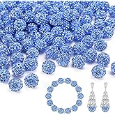 150pcs 10mm Rhinestone Beads for Jewelry Making,Full of Diamonds Round Disco Bead Bulk,Clay Bead for Crafting,Rhinestone Clay Beads for DIY Baseball Necklace Bracelet (Light Blue, 10mm/100pcs)
