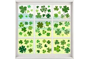 XPSCOCO St Patricks Day Window Clings Decorations Green Shamrock Static Window Stickers Decals for Glass Windows Saint Patrick's Day Lucky Irish Decals St Patrick’s Day Window Clings Party Supplies 6 Sheet