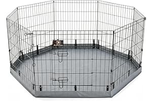 PJYuCien Puppy Playpen，8 Panels 30”H Dog Playpen with Grey Bottom Pad，Metal Foldable Dog Exercise Pen for Indoor，Better for S
