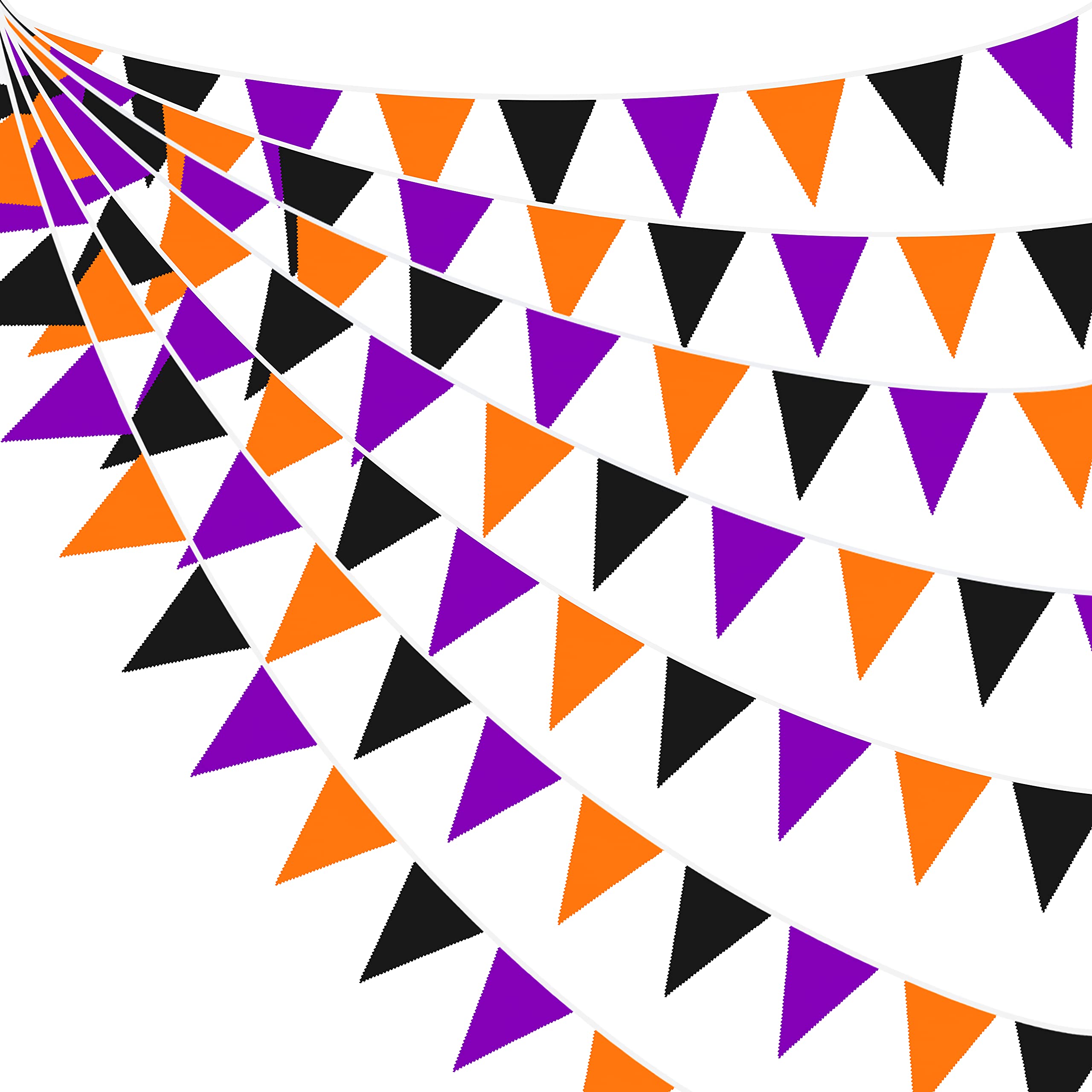 10M/32.8Ft Fabric Bunting Banner Purple Black Orange Bunting Party Decorations Cotton Triangle Flag Garland Reusable Pennant for Graduation Birthday Halloween Outdoor Garden Wedding Festivals Parties