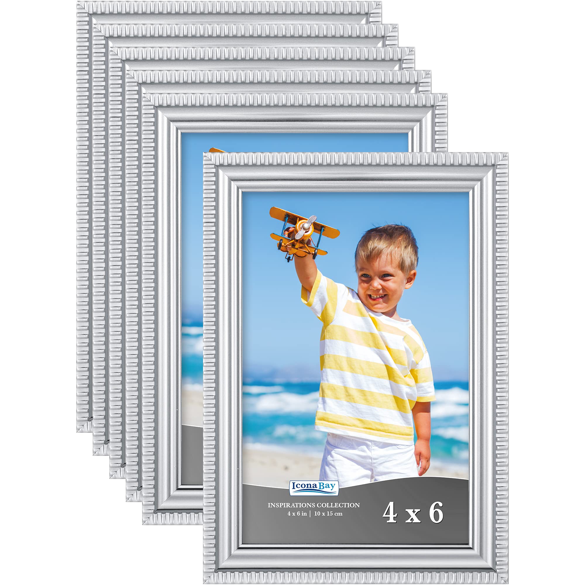 Icona Bay - 6x4 inch Picture Frames - Silver, 6 Pack - Beautifully Detailed Moulding - Contemporary Picture Frame Set - Wall Mount or Table Top - Inspirations Collection — image 1