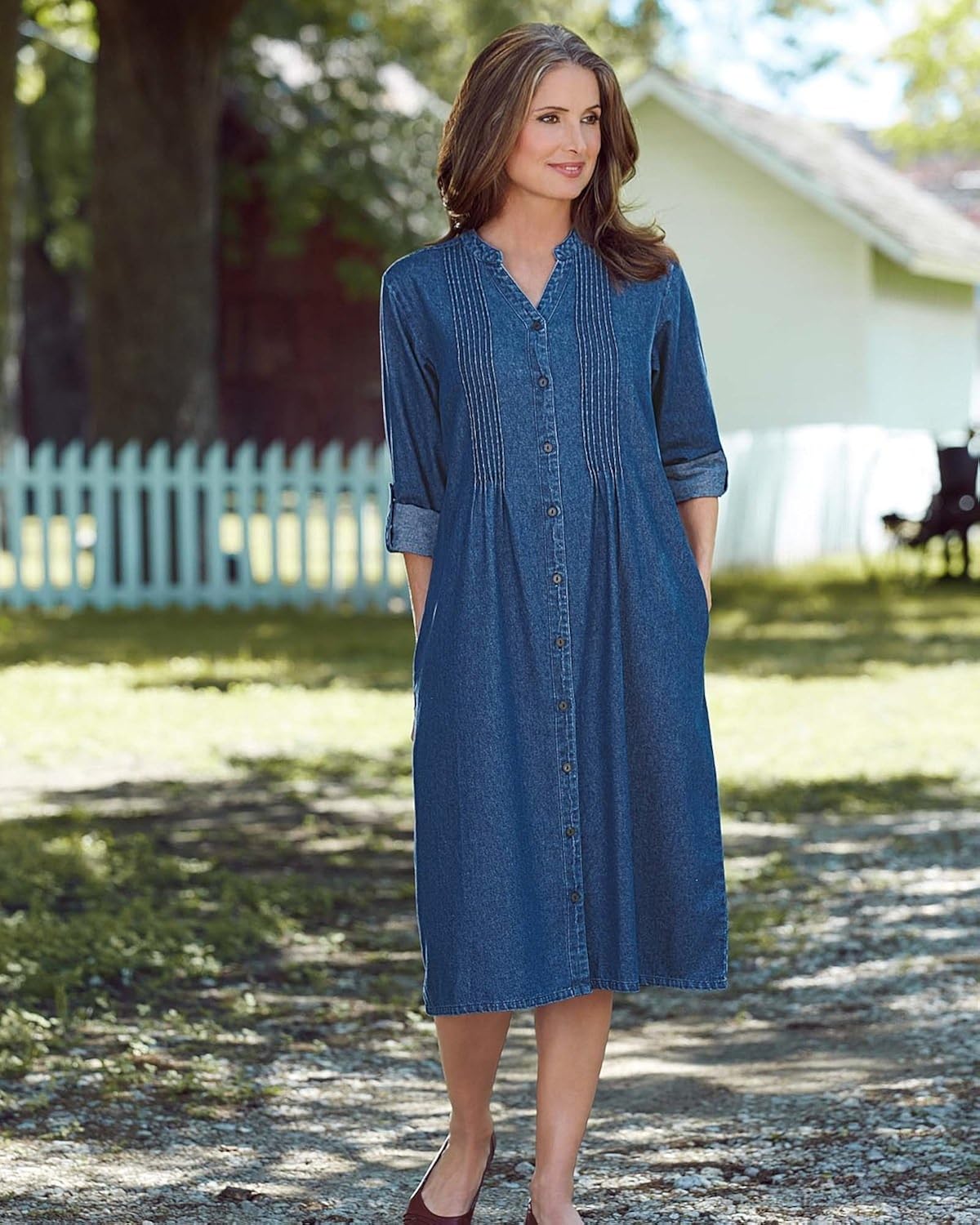 flattering denim dress