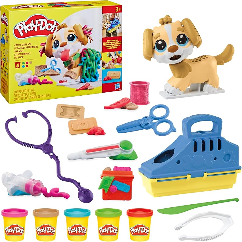 Coffret Le Cabinet Vétérinaire, Mallette Transportable avec Chien, 10 Outils et 5 Pots de Pâte à Modeler Atoxique, Jouet Créatif pour Enfants dès 3 Ans