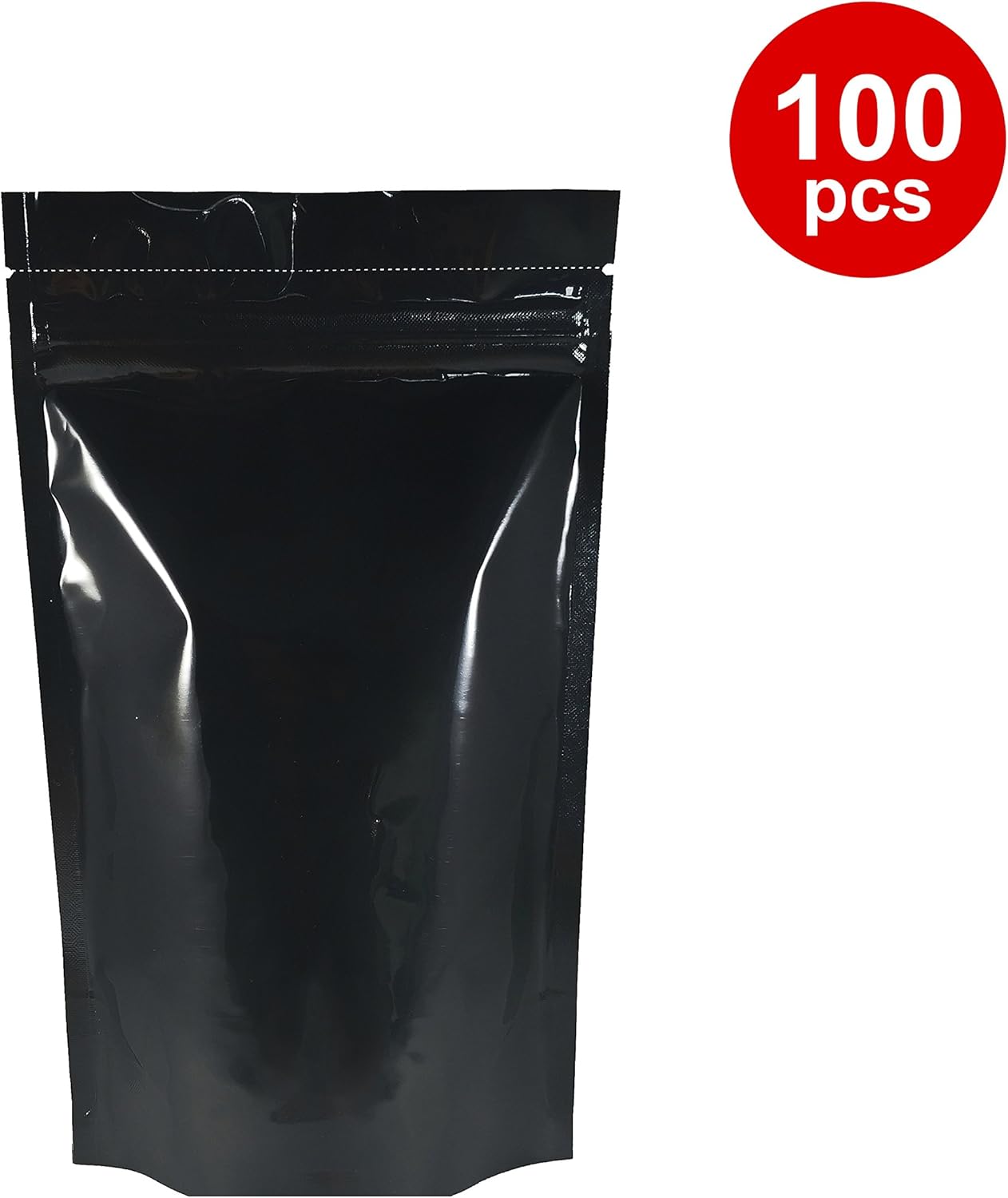 Black Mylar Stand Up Bags Pouches with Zipper 6.5 X 10.5 X 3.5 inches (12 Oz) 100