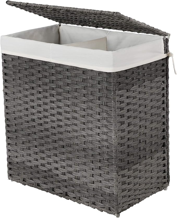 SONGMICS Cesto de la Ropa, Cesto de la Colada, Tejido a Mano, Cesto de