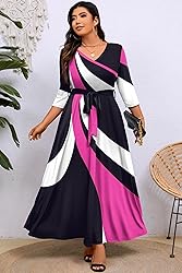 Runwind Plus Size wrap Dress Sexy 3/4 Sleeve V Neck