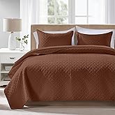 FLYMME Full/Queen Quilt Bedding Set, Brown Lightweight Microfiber Bedspread, Modern Geometric Weave Stripe Pattern, Soft Summer & All-Season Bed Coverlet, Includes 1 Quilt & 2 Shams