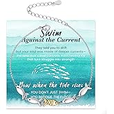 ACJNA Swim Against The Current Bracelet 925 Sterling Silver Inspirational Jewelry for Women Gift
