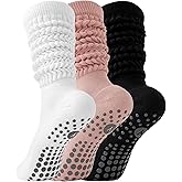 Yawlsow Pilates Socks with Grips for Women Yoga Ruffle Grippy Non Slip Long Slouchy Scrunch Socks for Barre Workout Hospital