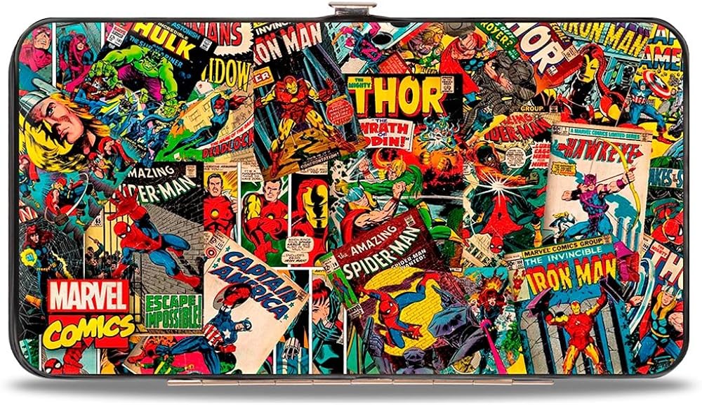 Buckle-Down womens Buckle-down Hinge - Retro Marvel Comic Books Stacked Wallet, Multicolor, 7 x 4 US: Clothing