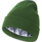 ROYBENS Satin Lined Beanie, 100% Cotton Beanies Hats for Men Women, Slouchy Knit Cuffed Winter Warm Soft Skull Cap Hat