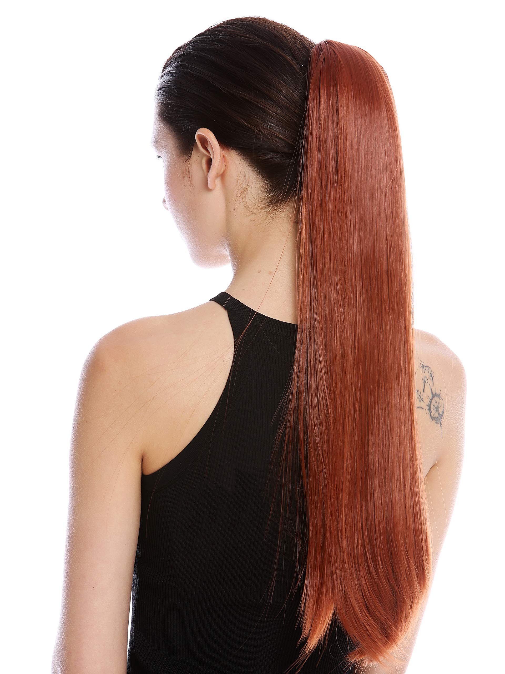 WIG ME UP - YZF-1094S-130 Hairpiece ponytail (comb & ribbon wrap-around system) extension pigtail very long (24inch) straight smooth copper red