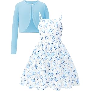 Dresses for Girl with Bow for 7-14Y Adjustable Strap Dress with Cardigan | Daily, Homecoming, Birthday, Party, Wedding, Pictu