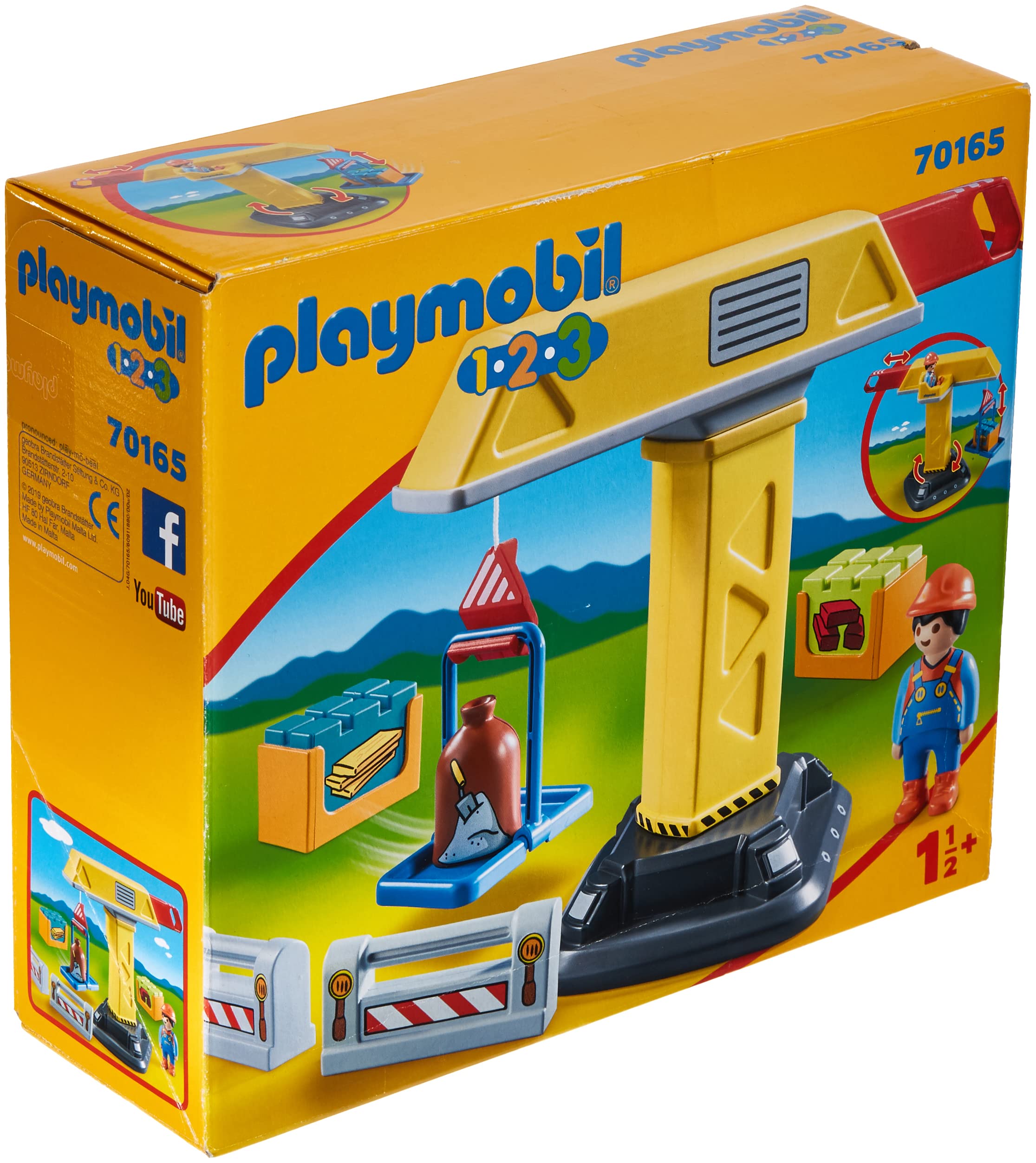 Playmobil 70165 Construction crane, Fun Imaginative Role-Play, PlaySets Suitable for Children Ages 4+