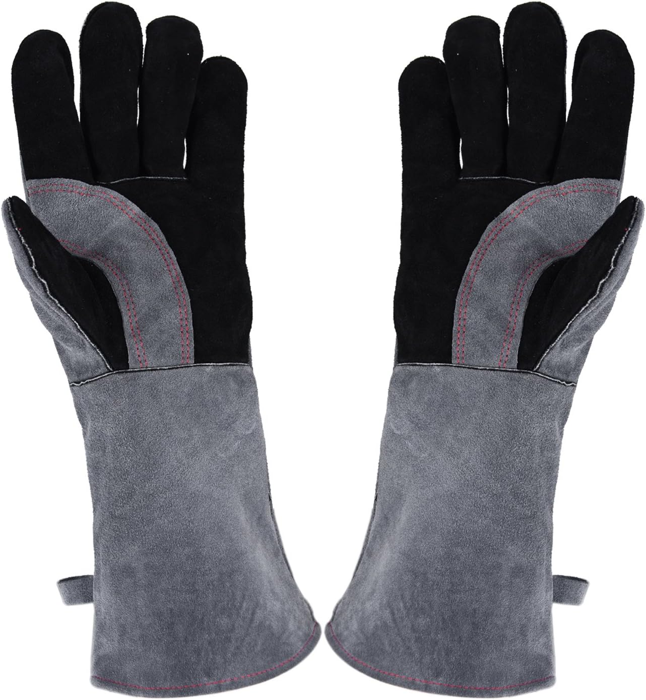 Welding Gloves Lined Leather Extreme Heat Resistant Double Insulation For Mig, Tig Welders, BBQ, Gardening, Camping, Stove, Fireplace and More - 16 in, Grey