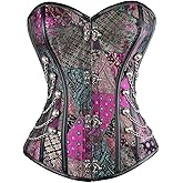 Charmian Women's Spiral Steel Boned Steampunk Gothic Bustier Corset with Chains