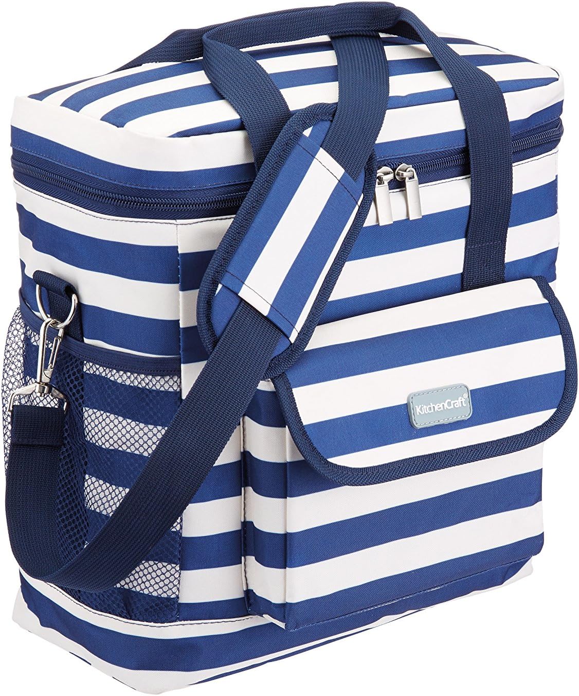 KitchenCraft We Love Summer Nautical-Striped Medium Cool Bag, 12 L (2.5 gal) - Navy Blue/White