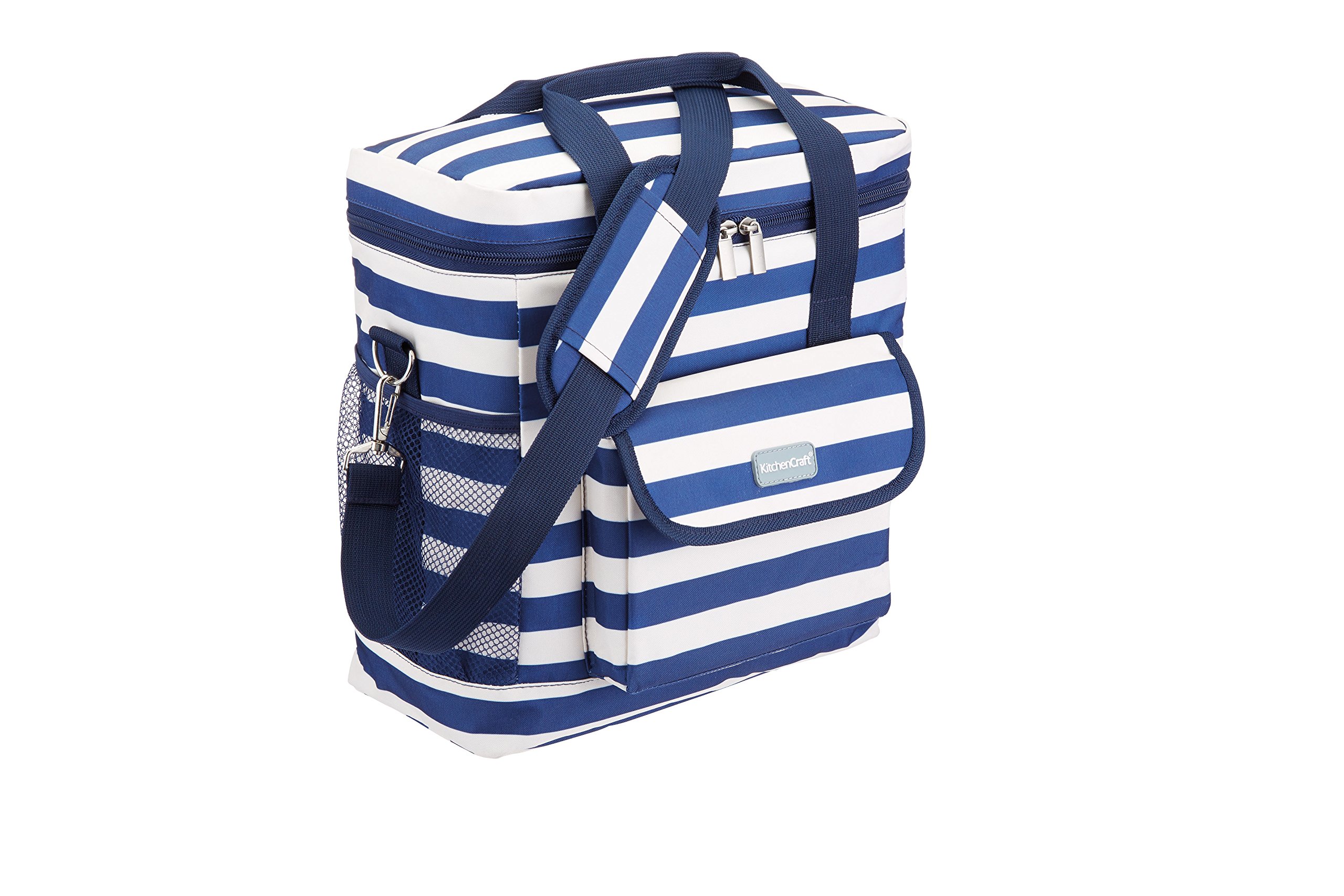 KitchenCraft We Love Summer Nautical-Striped Medium Cool Bag, 12 L (2.5 gal) - Navy Blue/White