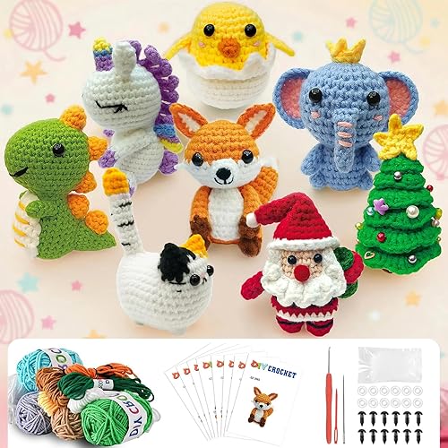 8PCS Crochet Kit for Beginners, 2026 Hallowwen Christmas Knitting Kit with Step-by-Step Video Tutorials, Beginner Crochet Kit Gifts for Kids, Adults