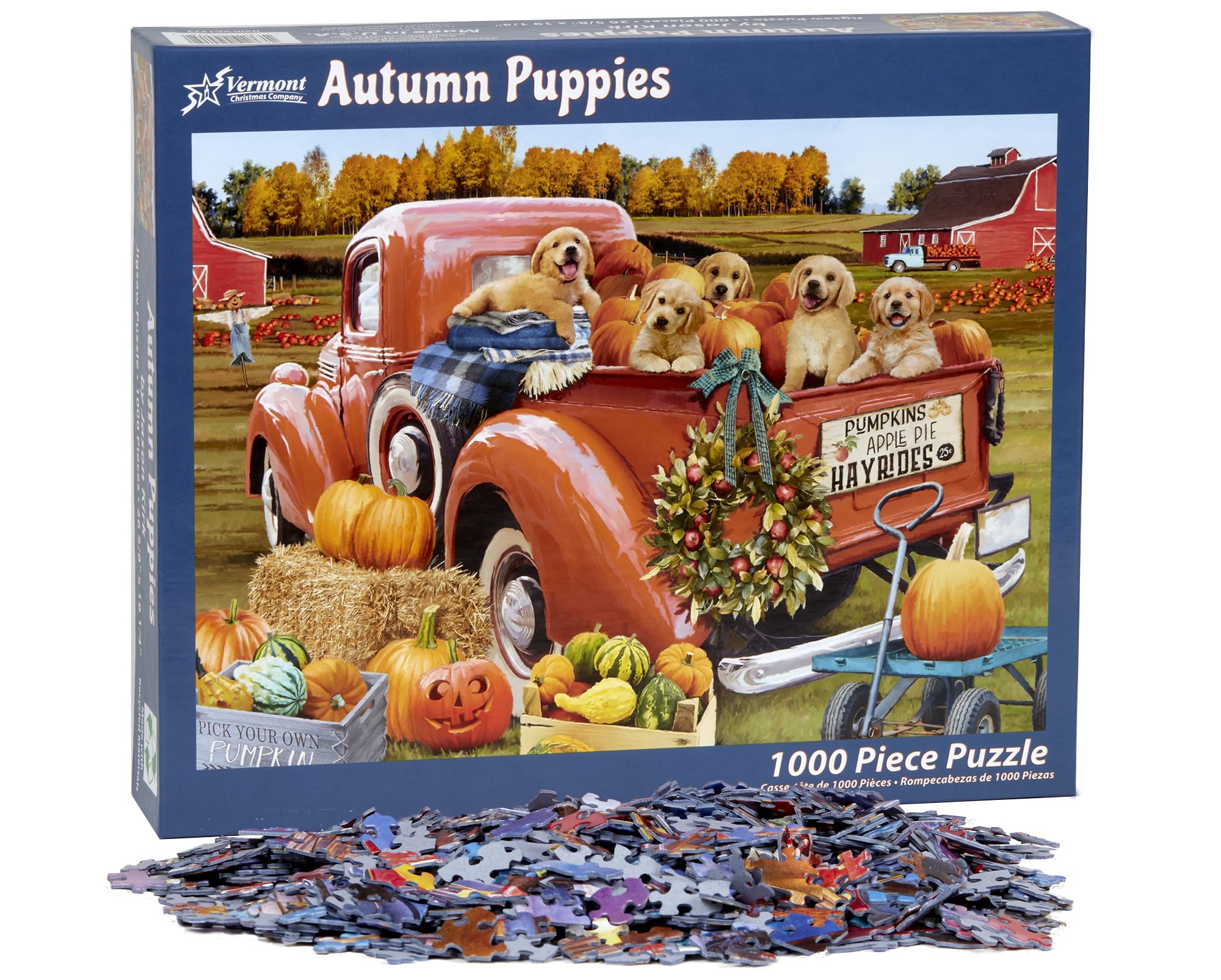 Vermont Christmas Company Autumn Puppies Jigsaw Puzzle 1000 Piece by