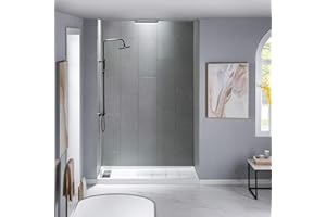Woodbridge Solid Surface 60" W x 96" H Tile Tub and Shower Wall Panel Surround, Quick Install, Cuttable, Stacked Block in a S
