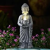 Tiejiajiang Solar Buddha Statue Outdoor - 11 Inch Tall Solar Outdoor Yard Zen Garden Decor - Ideal Gifts for Housewarming