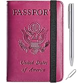 Passport Holder Cover Wallet Travel Essentials RFID Blocking Leather Card Case International Must Haves Travel Accessories for Women Men(113#Purple)