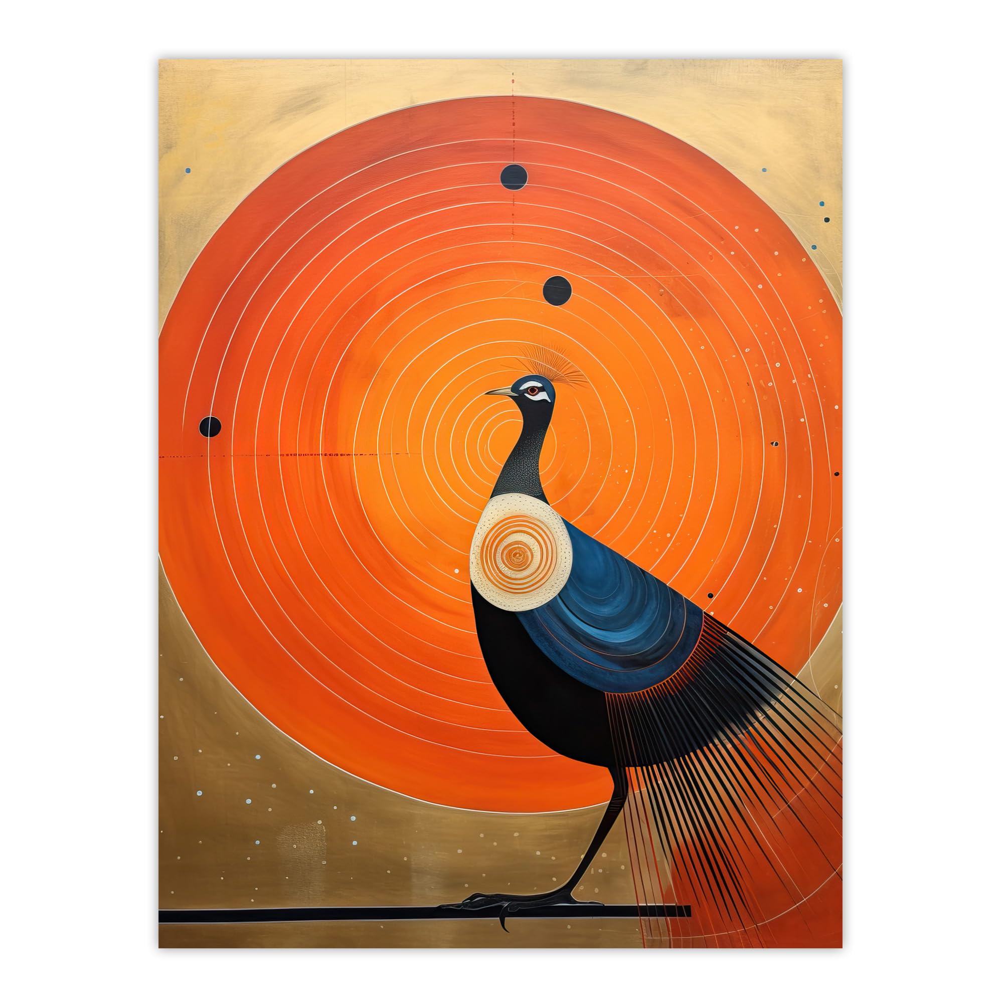 Wee Blue Coo Prominent Peacock Vibrant Oil Painting Orange Blue Hilma af Klint Inspired Extra Large XL Wall Art Poster Print