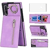Asuwish Phone Case for Samsung Galaxy Note 10 5G Wallet Cover with Tempered Glass Screen Protector and RFID Card Holder Ring Stand Leather Cell Accessories Note10 Notes 10s Ten Not S10 Women Purple