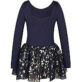 Phineein Girls Ballet Leotard with Skirt - Shiny Sparkle Tutu Dress, Long Sleeve Dancewear for Kids/Toddler